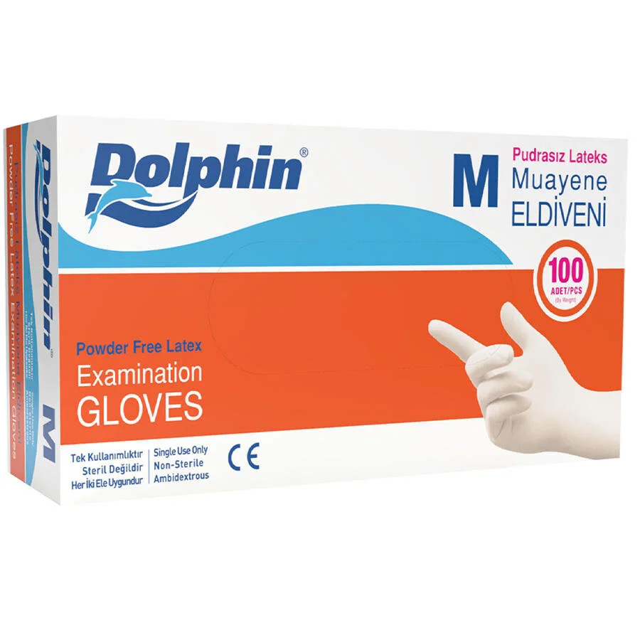 Dolphin Lateks Muayene Eldiveni Pudrasız Medium 100'lü Paket