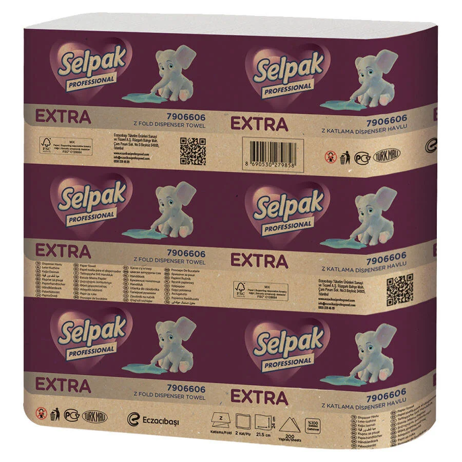 Selpak Professional Extra Z Katlama Dispenser Havlu 21,5 x 24 cm 200 Yaprak - 12'li